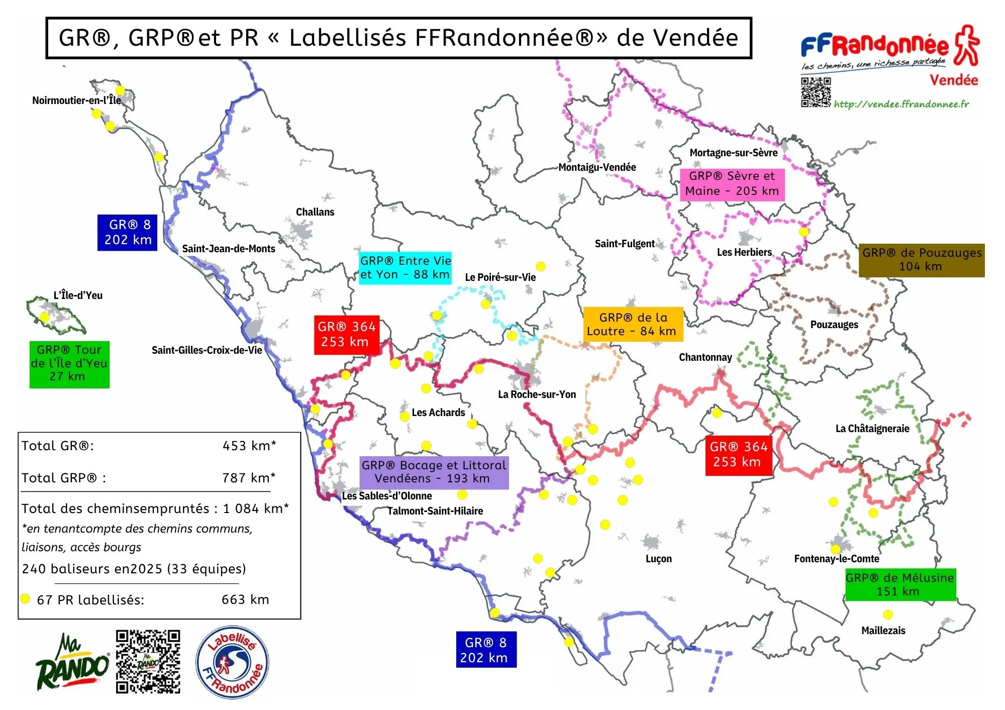 carte des GR, GRP et PR labéllisés