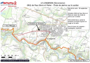 Carte de la déviation du GR® de Pays Sèvre et Maine, boucle du Bocage, commune du Longeron